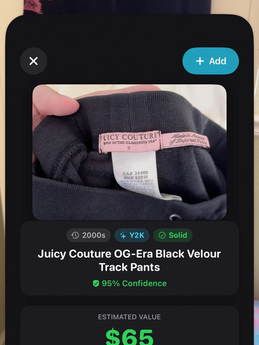 Juicy Couture Black Velour Track Pants with Pink Label Detail